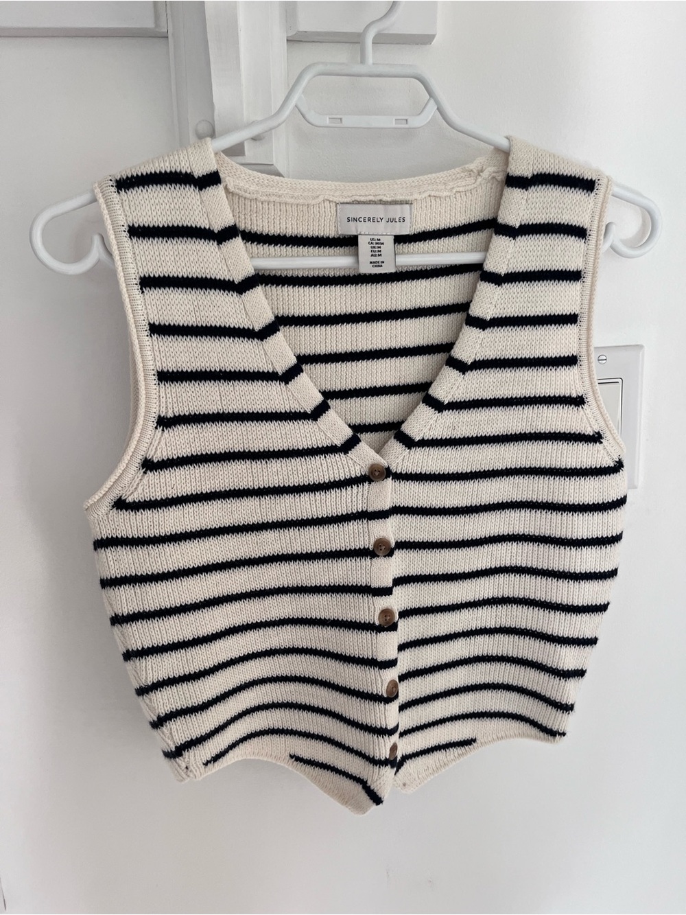 NEW- Striped Knit Button-Front Vest